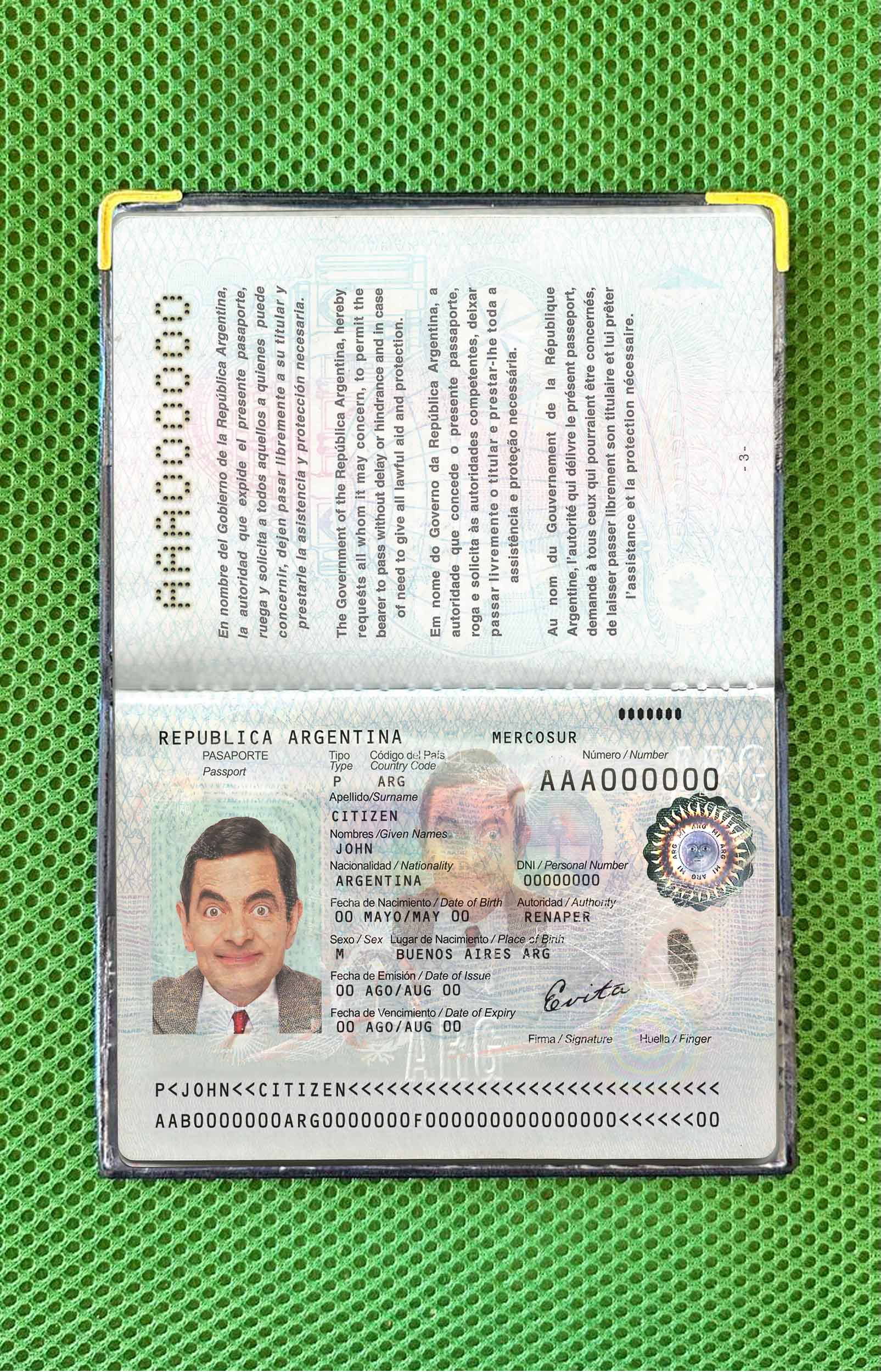 Argentina passport photo look PSD template